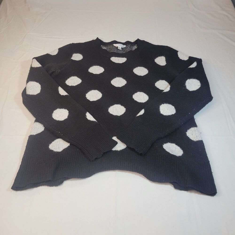 Time and Tru L 12-14 Pullover Sweater Women Black White Knit Cozy Warm Casual